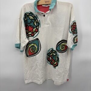 Vintage Greg Norman X Reebok Golf Polo Shirt Large Mens White With Geo Floral Pa